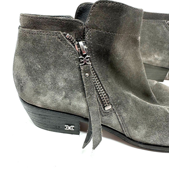 Sam Edelman size 6.5 booties dark gray leather upper side zip access both sides - Picture 4 of 11